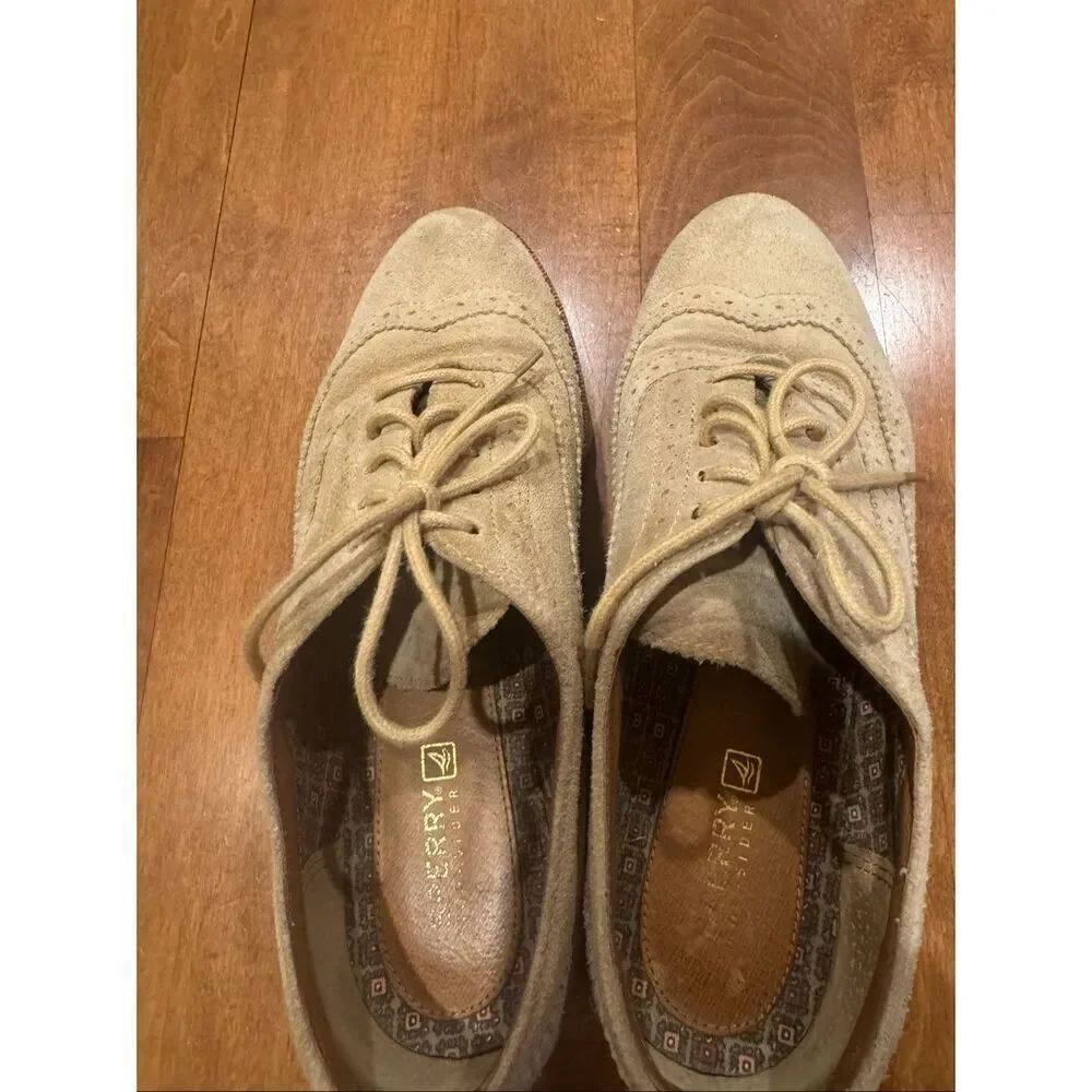 Sperry Top-Sider Wingtip Oxford Shoes Womens 6.5 Tan Suede Lace-Up Lug Sole Prep - Picture 4 of 6